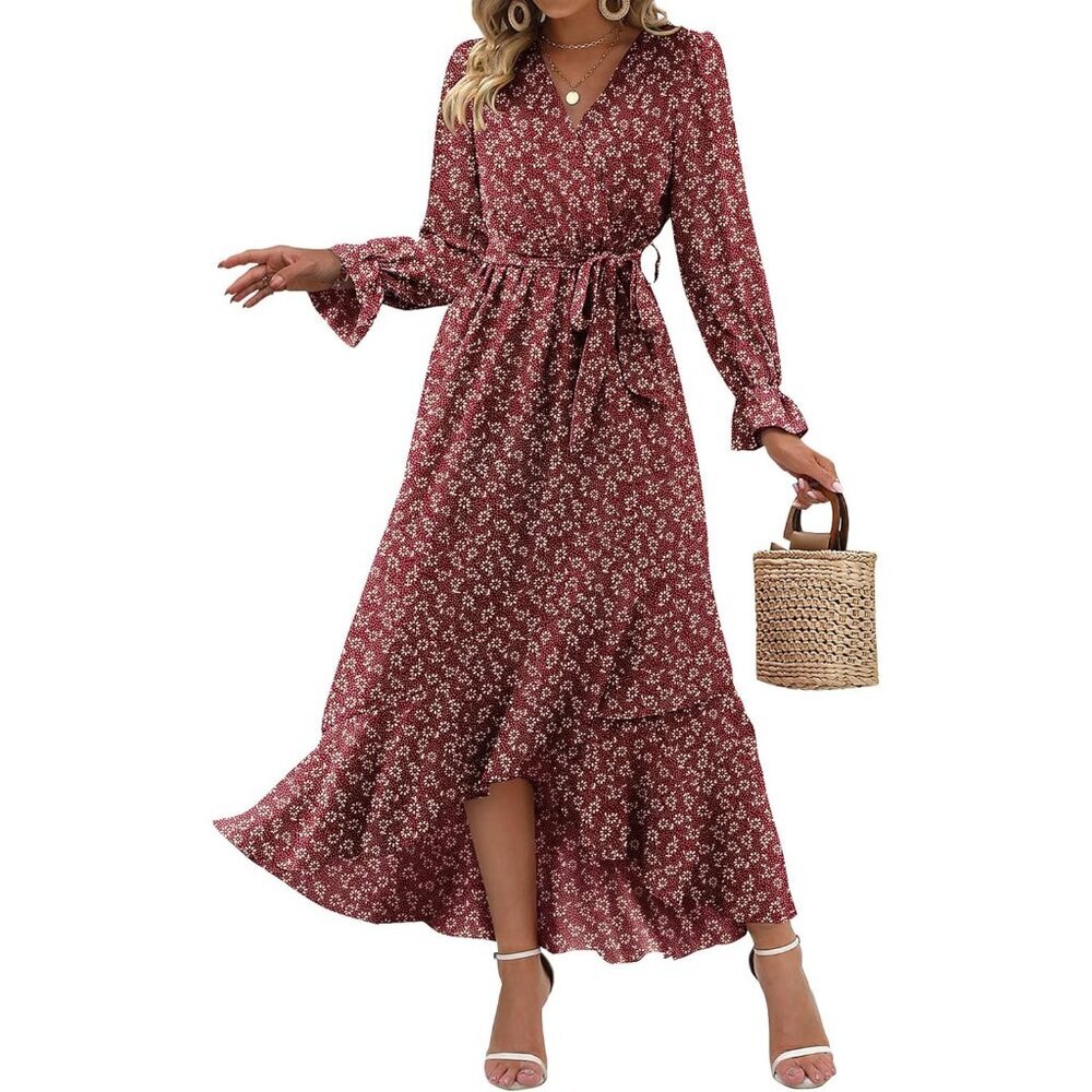 Boho High Waist A-Line Dress with Ruffle Sleeves - Perfect for Summer Events